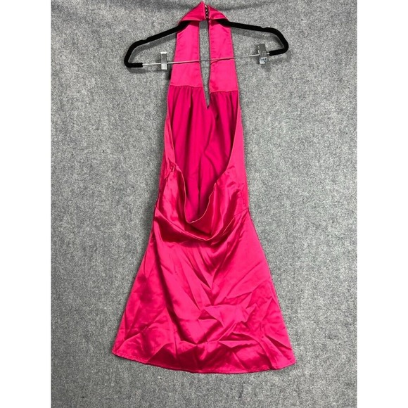 Revolve Dress Women Small Pink Halterneck Satin Plunging V Neck Open Back Midi - Picture 6 of 8